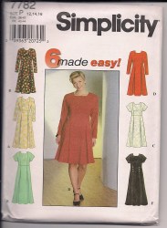 7782 SIMPLICITY 6 EASY SHORT - LONG SLEEVE EMPIRE DRESSES PATTERN 12-16 UNCUT